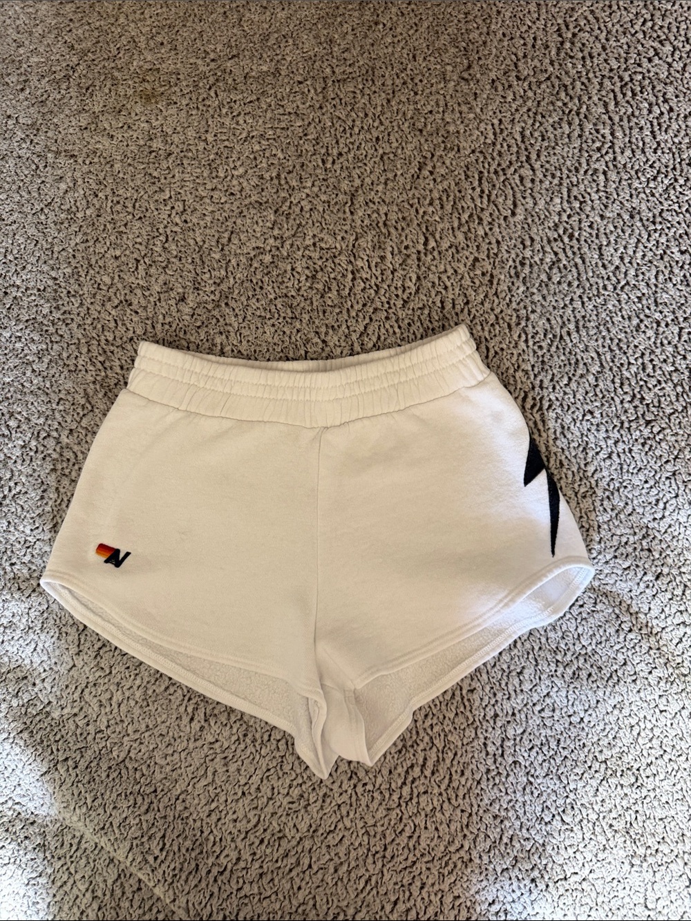 Aviator Nation White Athletic Shorts with Black Lightning Accent